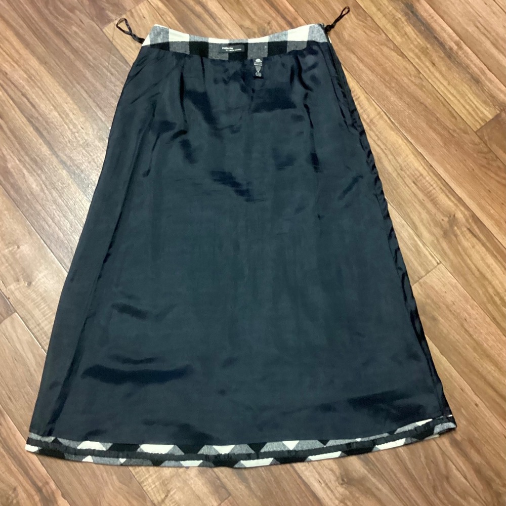 Valerie Stevens Wool Buffalo Plaid Maxi Skirt Black White Grey A-Line Size 14 - Picture 6 of 8